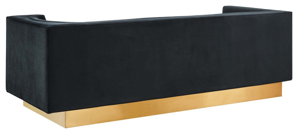 Sofa, Black, Velvet, Modern, Mid Century Living Hotel Lounge Cafe Lobby