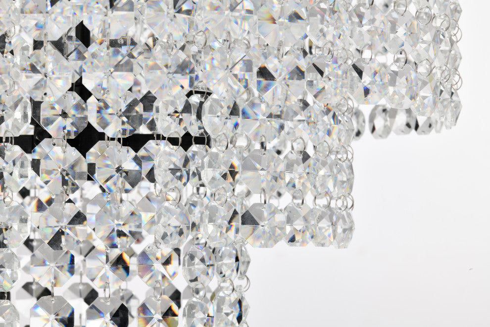 4-Light Antique Black Modern Glam Chandelier With Tier Cascading Crystals