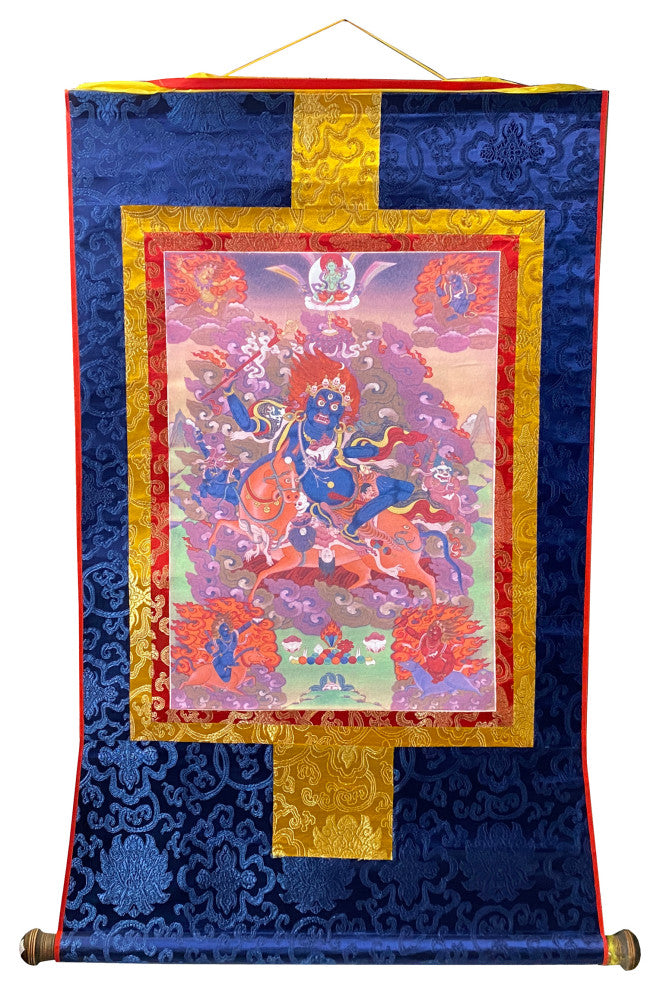 Tibetan Print Fabric Trim Protector Deity Art Wall Scroll Thangka Hws2167