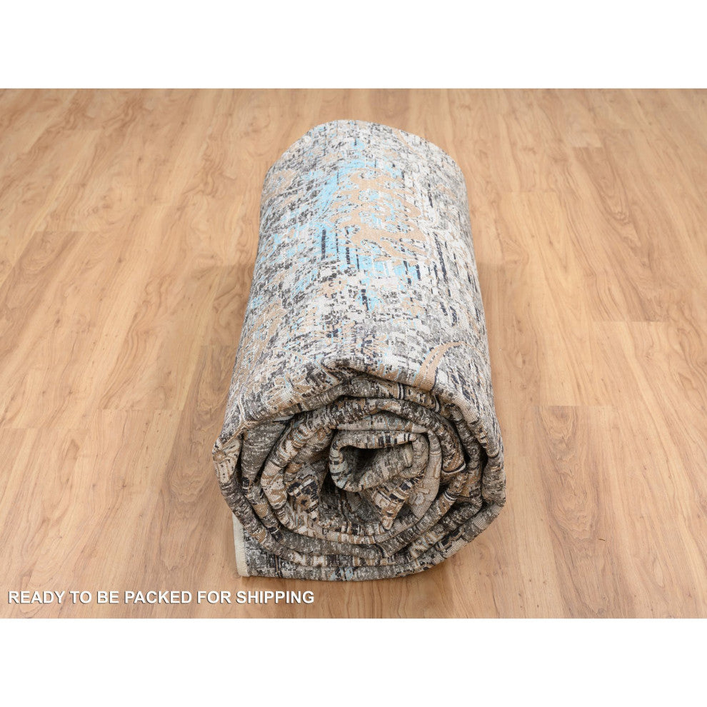 Gray Silk, Textured Wool Hand Knotted Modern Persian Oversized Rug13'9"x18'1"