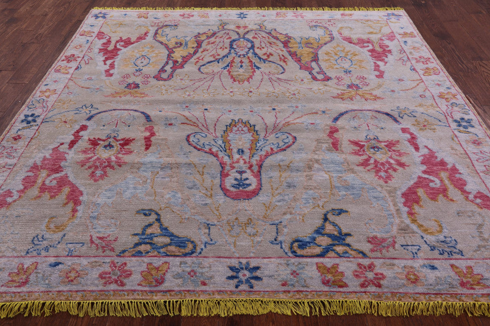 8' Square Turkish Oushak Hand Knotted Wool Rug - Q16060