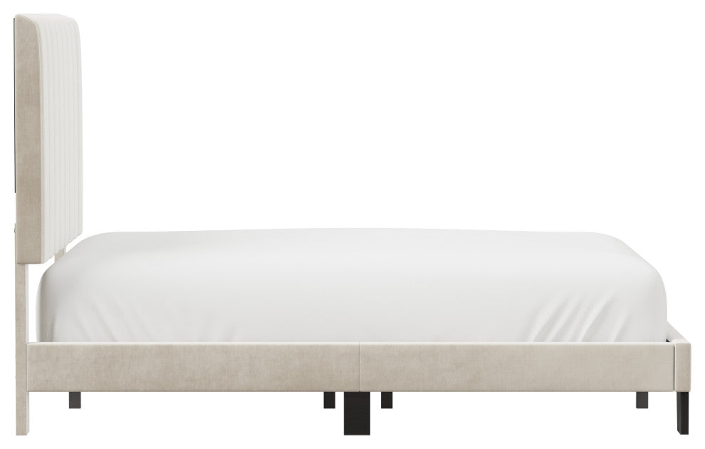 Hillsdale Crestone Adjustable Height Channel Upholstered Full Platform Bed, Cream, Full Bed