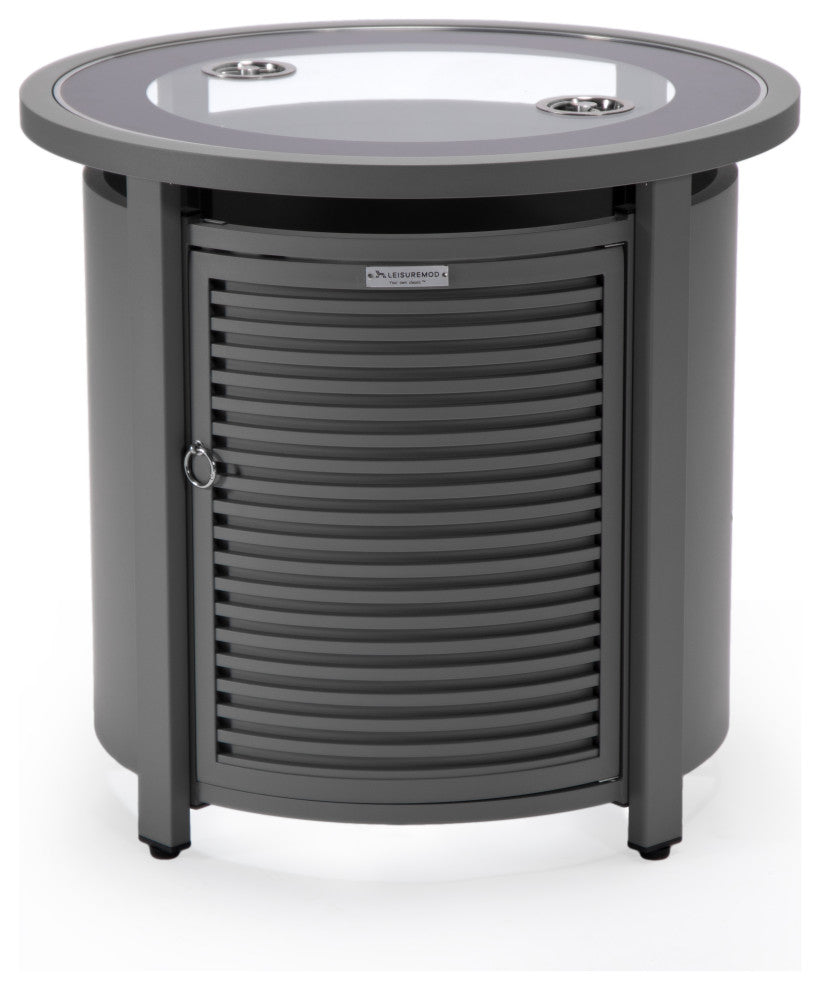 LeisureMod Walbrooke Round Fire Pit Table and Tank Holder With Slats, Gray