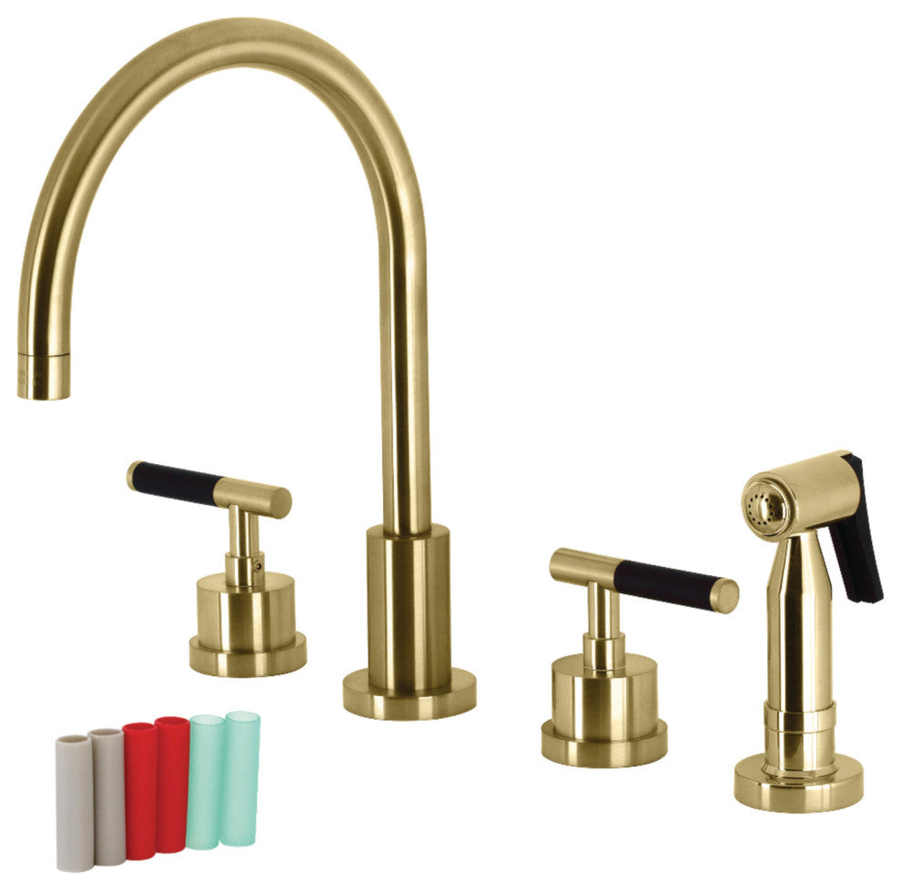 KS8727CKLBS Kaiser Widespread Kitchen Faucet With Brass Sprayer, Brushed Brass