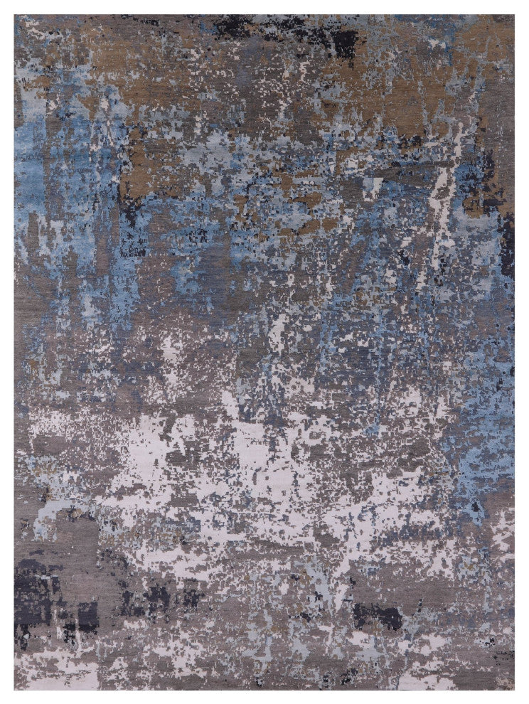 9' 0" X 12' 3" Wool and Silk Handmade Abstract Rug Q6229