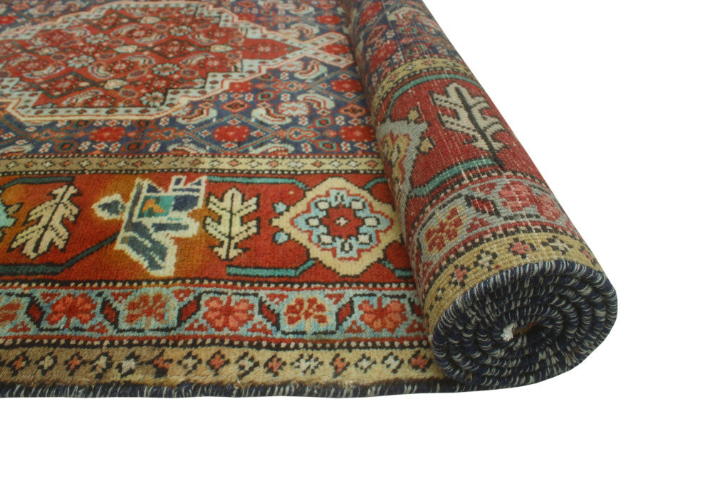 Semi-Antique Andie Rust/Navy Runner, 3'11x10'3