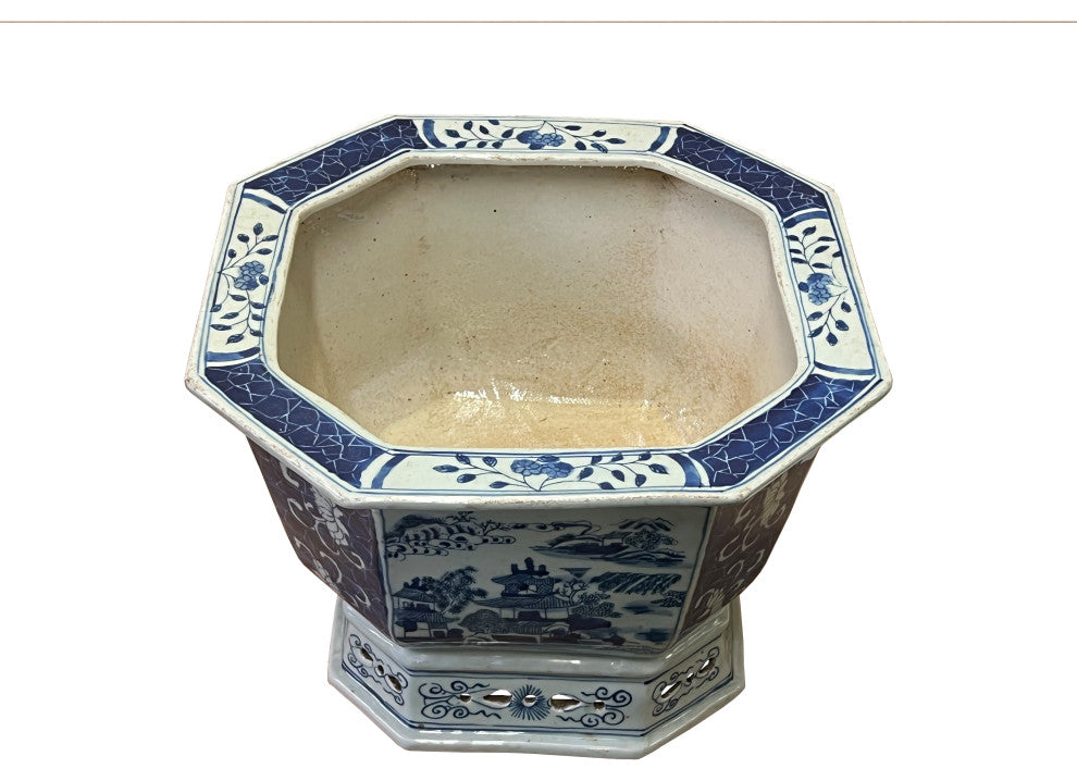 Chinese Blue White Oriental Scenery Porcelain Square Pot Planter Hws3171
