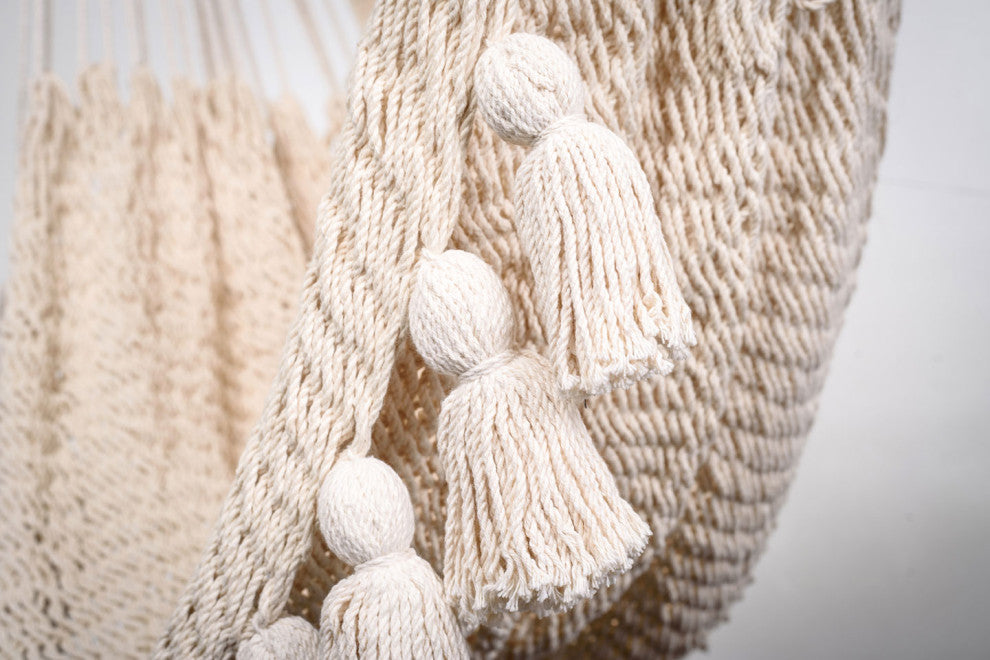 Boho Natural Cotton Hammock Swing With Tassels