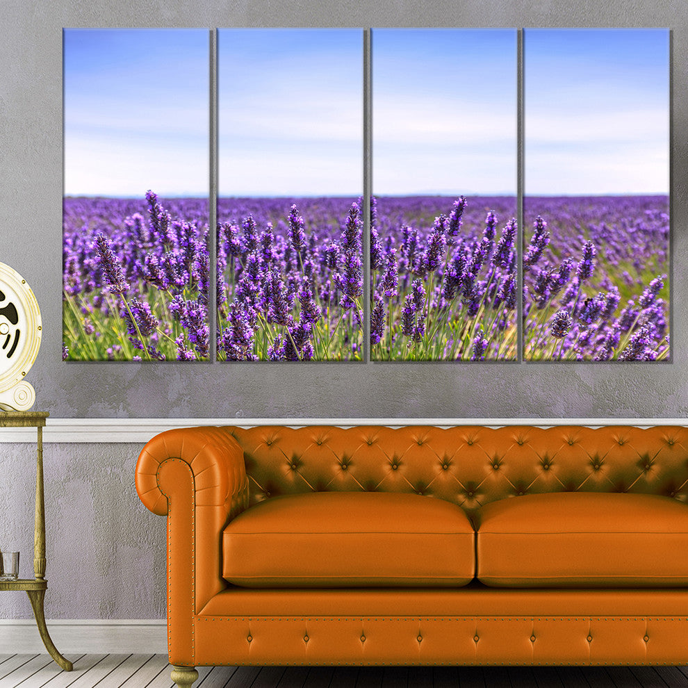 "Close View of Lavender Flower Field" Landscape Wall Art, 4 Panels, 48"x28"