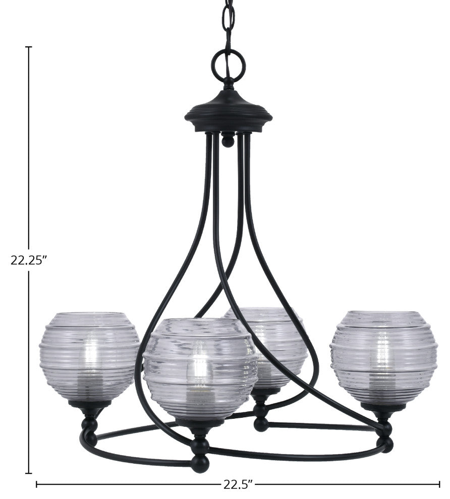 Capri 4-Light Chandelier, Matte Black/Smoke Ribbed
