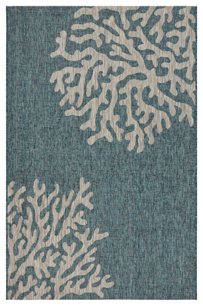 8" x 9" Blue Coral Reef Indoor Outdoor Area Rug