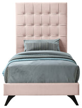 Elly Velvet Upholstered Bed, Pink, Twin