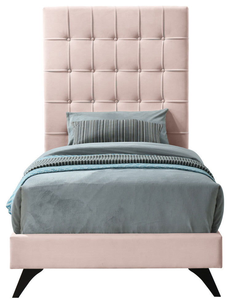 Elly Velvet Upholstered Bed, Pink, Twin