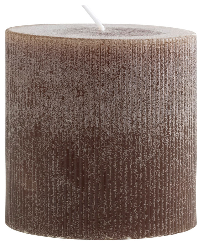 4" Round x 4"H Unscented Pleated Pillar Candle, Powder Finish, Leather