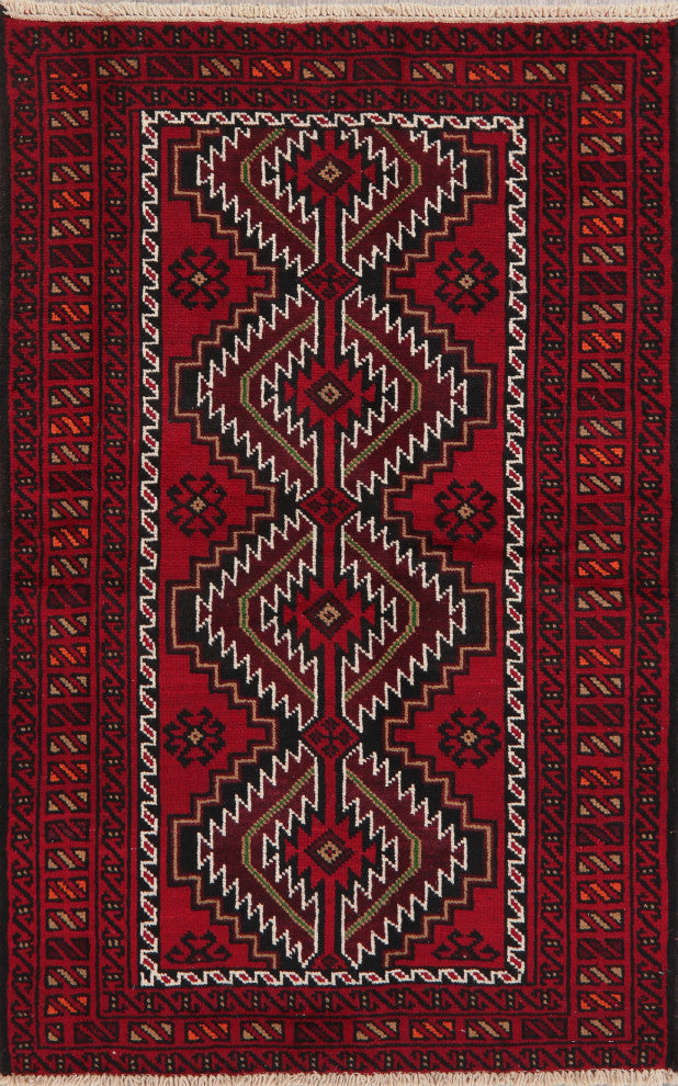 Balouch Oriental Traditional Hand-Knotted Afghan Area Rug, Red, 6'3"x4'1