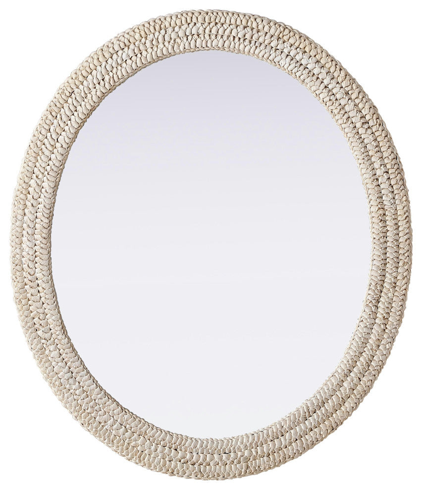 Home Living Oval Cornhusk Mirror 36x42, Linen White