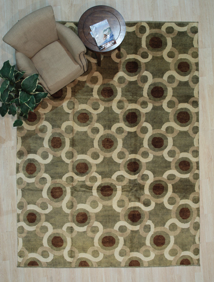Green Transitional Geometric Ningxia Area Rug