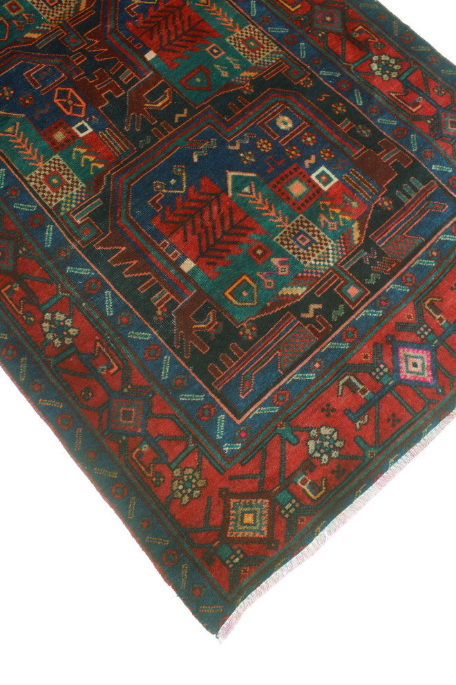 Fine Vintage Distressed Payton Charcoal/Red Runner, 3'11x10'8