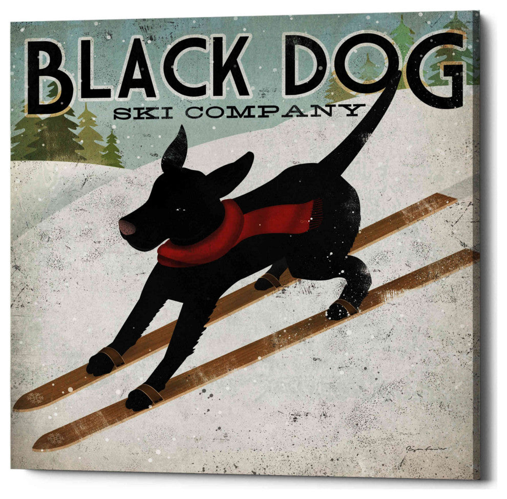Epic Graffiti 'Black Dog Ski' by Ryan Fowler, Giclee Canvas Wall Art, 26"x26"