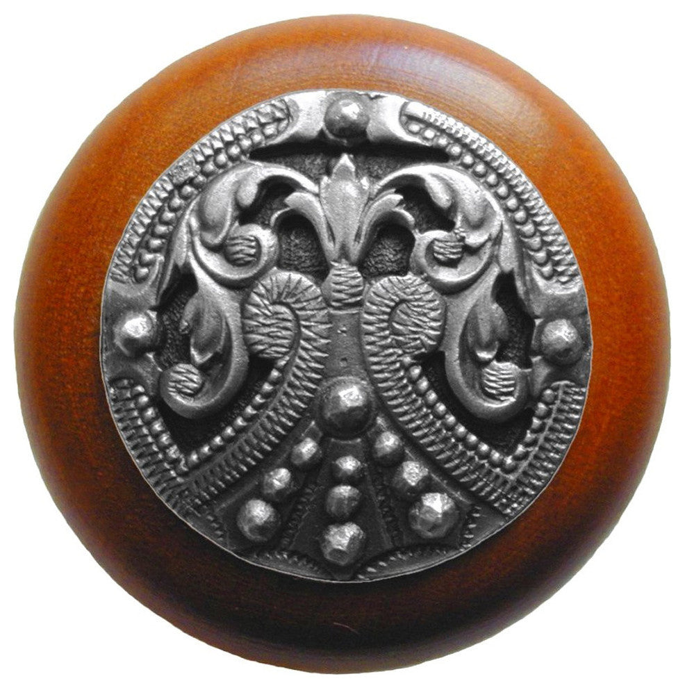 Regal-Crest Cherry Wood Knob, Antique-Style Pewter