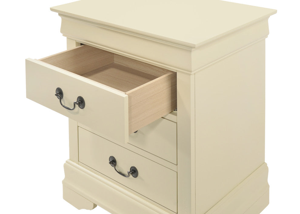 Louis Phillipe 3 Drawer Nightstand, Beige
