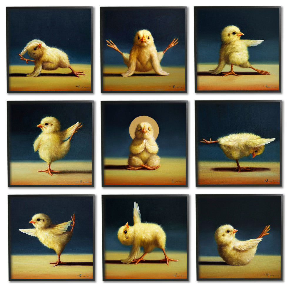 Yoga Chicks Funny Farm Animals Tranquil Stretching Birds, 9pc, each 12 x 12