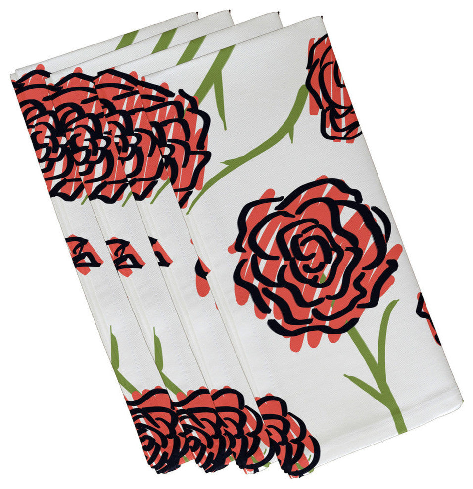 Spring Floral 1, Floral Print Napkin, Coral, Set of 4