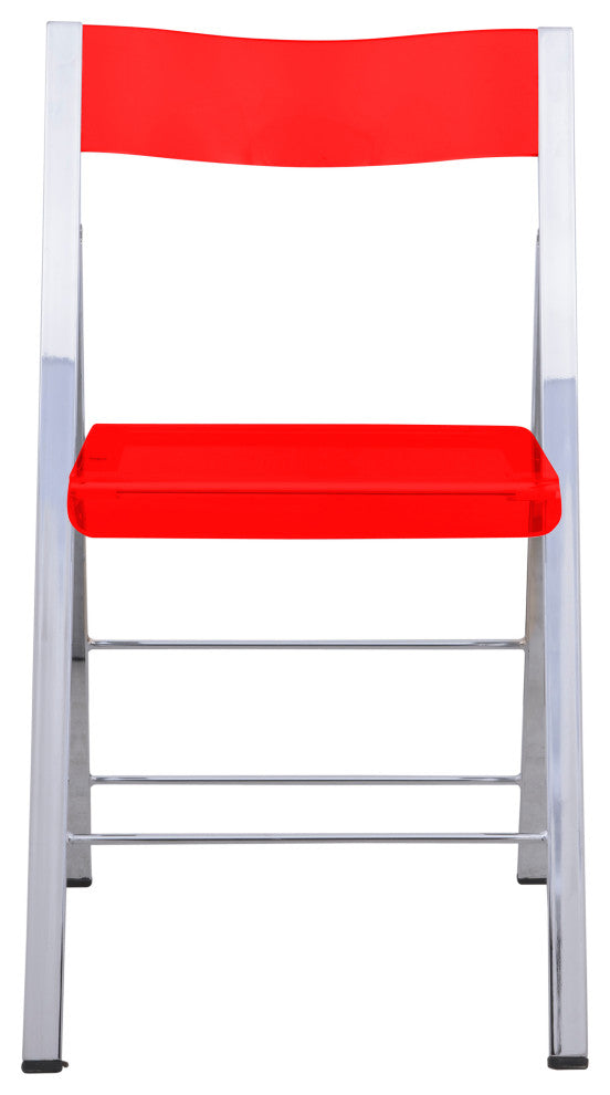 LeisureMod Menno Stackable Dining Folding Chair, Clear, Set of 2, Red