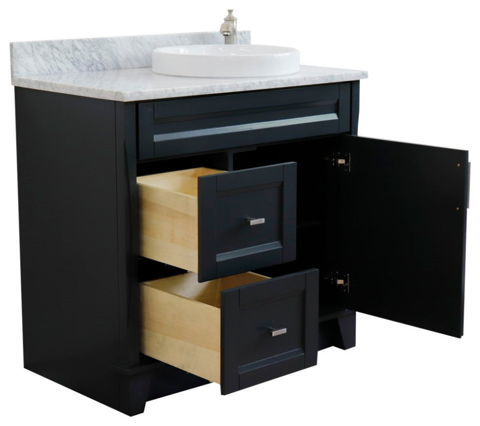 37" Single Sink Vanity, Dark Gray Finish With White Carrara Marble