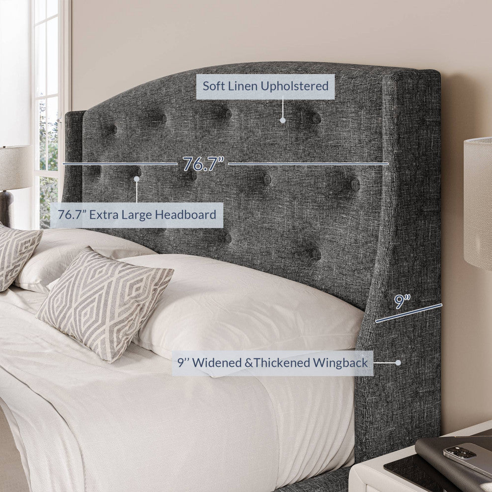 Queen Bed Frame with Headboard 4 Storage Drawers - Gray
