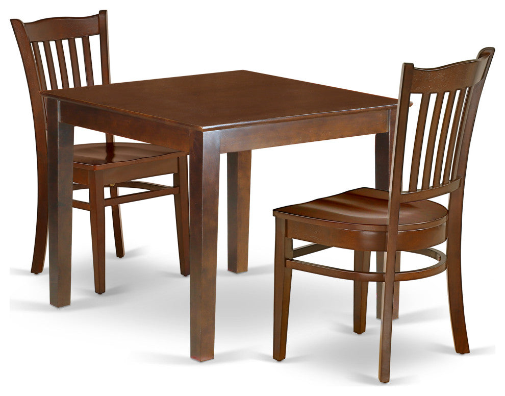 3Pc Square 36 Inch Table And 2 Wood Seat Chairs