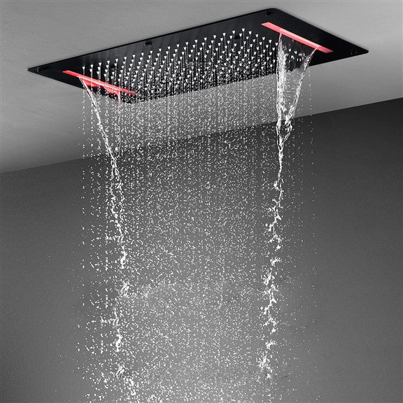 LED 6 Way Thermostatic Shower System With Body Massage Jets and Handheld Shower