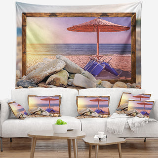 Framed Effect Beach Sunset Seashore Wall Tapestry, 60"x50"