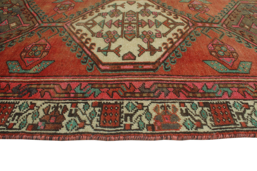 Fine Vintage Distressed Flora Rust/Ivory Runner, 2'10x10'2