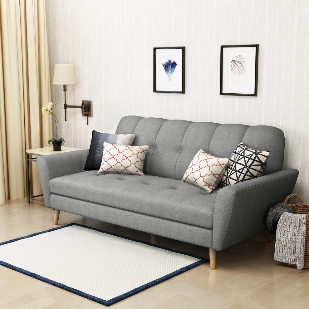 GDF Studio Angelica Mid-Century Modern Fabric Tufted Sofa, Gray