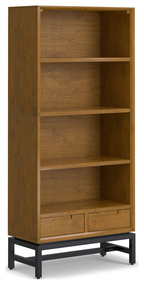 Banting Solid Hardwood Mid Century Bookcase, Medium Saddle Brown