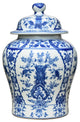 Blue and White Porcelain Chinoiserie Temple Jar 13"