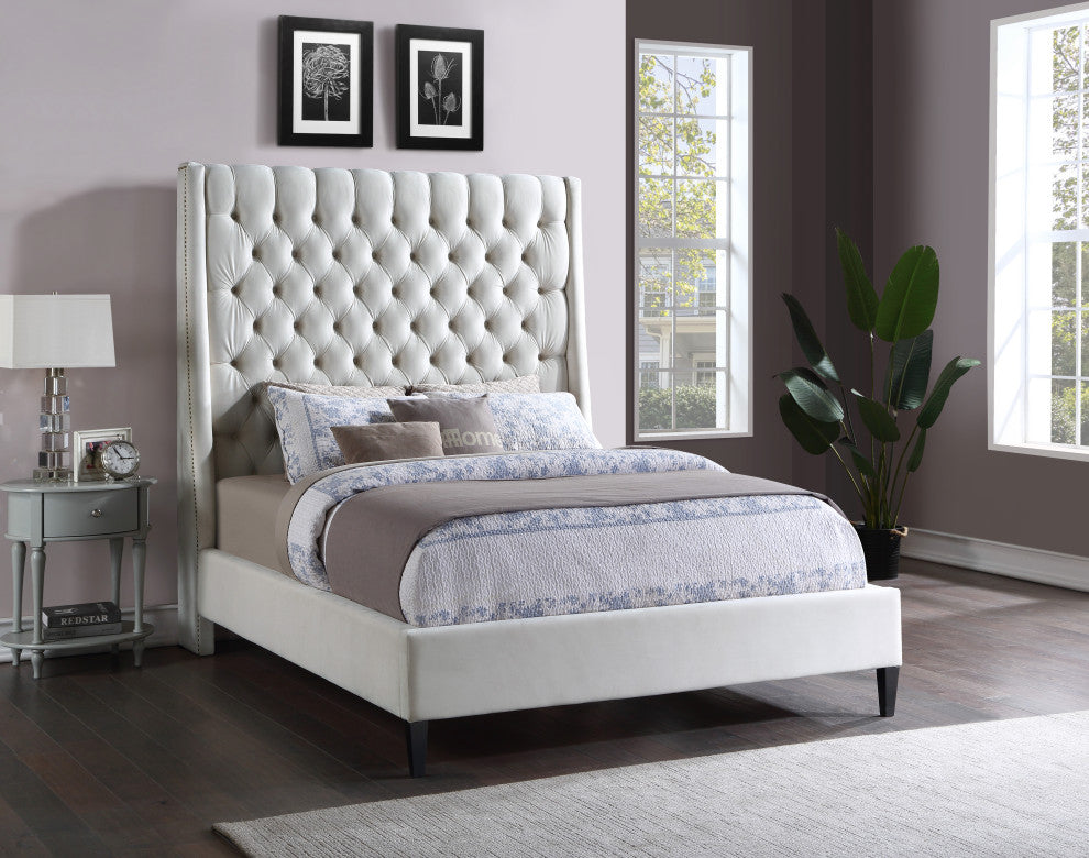 Fritz Velvet Upholstered Bed, Cream, King