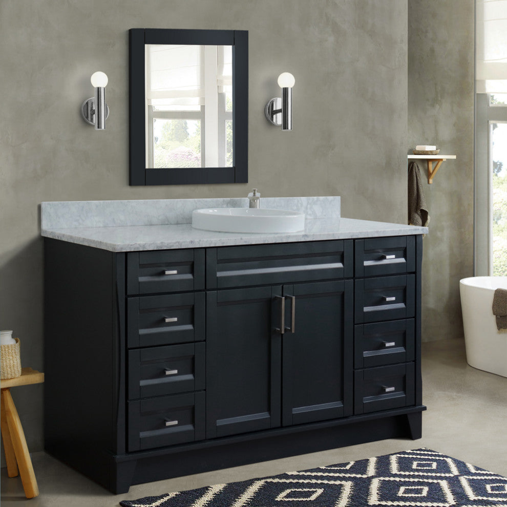 61" Single Sink Vanity, Dark Gray Finish And White Carrara Marble