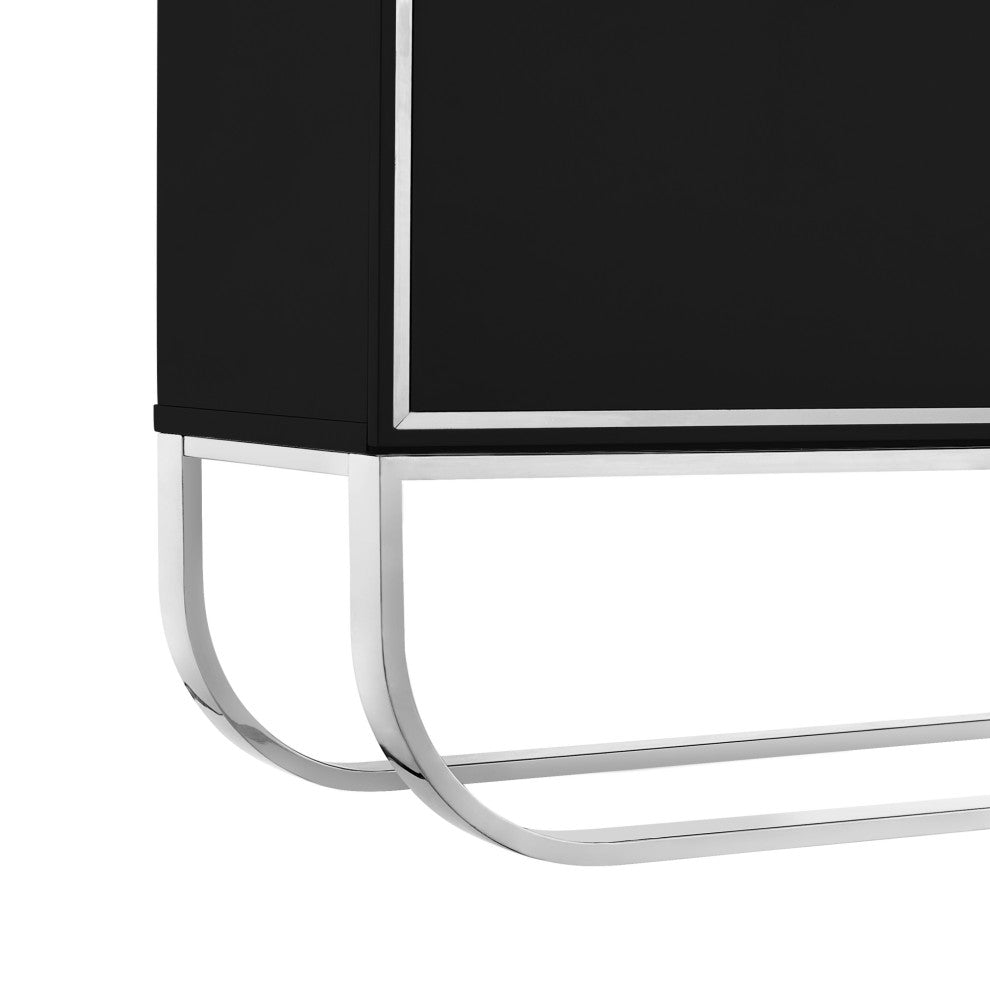 Nicole Miller Jacelynn Sideboard, Black/Chrome, 4-Door