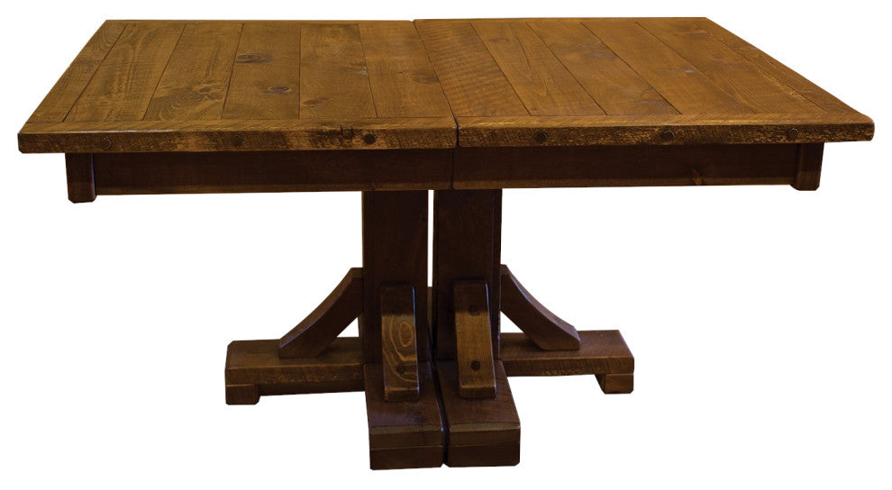 Barnwood Style Timber Peg Pedestal Extension Table, Early American, 4-Leaf 42" X 90"
