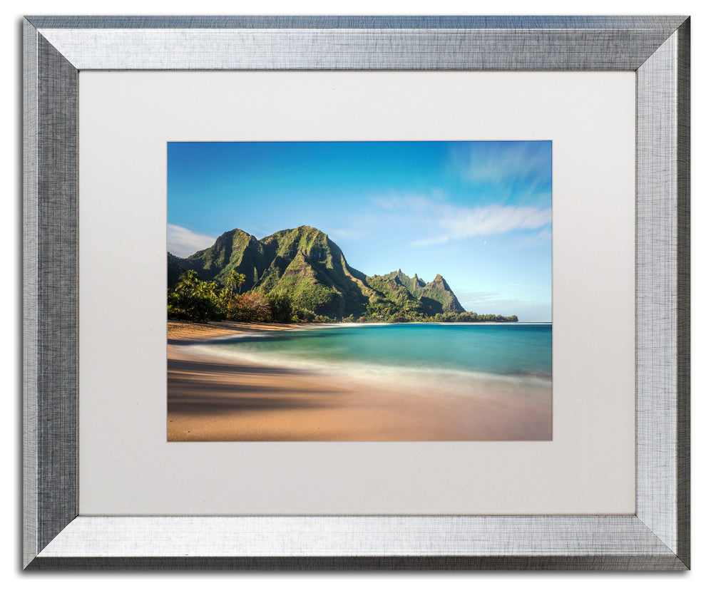 Pierre Leclerc 'Makua Beach Kauai' Matted Framed Art, Silver Frame, White, 20x16