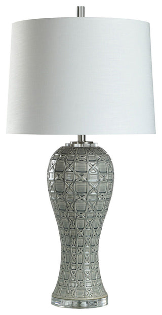 Grey Whisper Table Lamp Geometric Overlay Design With Grey Glaze Finish