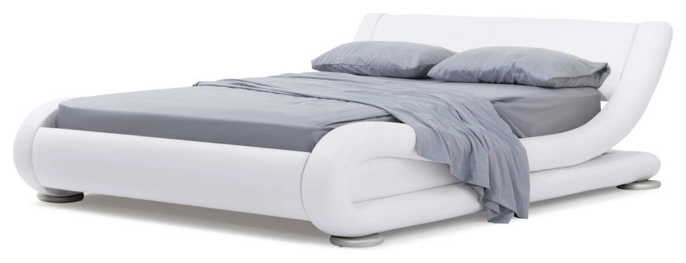 Modern Marlo White Genuine Leather King Size Platform Bed