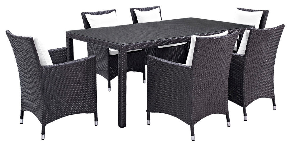 Modway Convene 7 Piece Outdoor Patio Dining Set, Espresso White