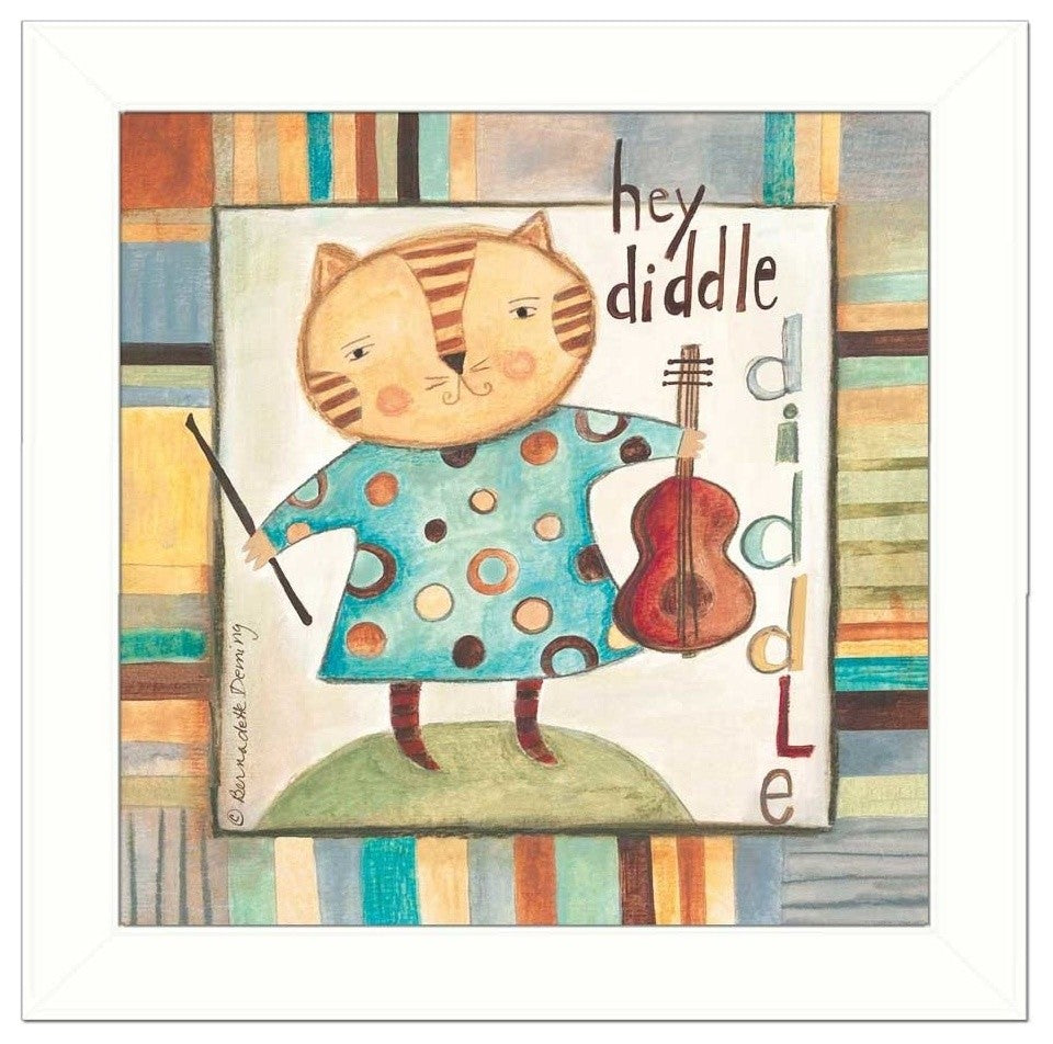 "Hey Diddle Diddle" By Bernadette Deming, Printed Wall Art, White Frame