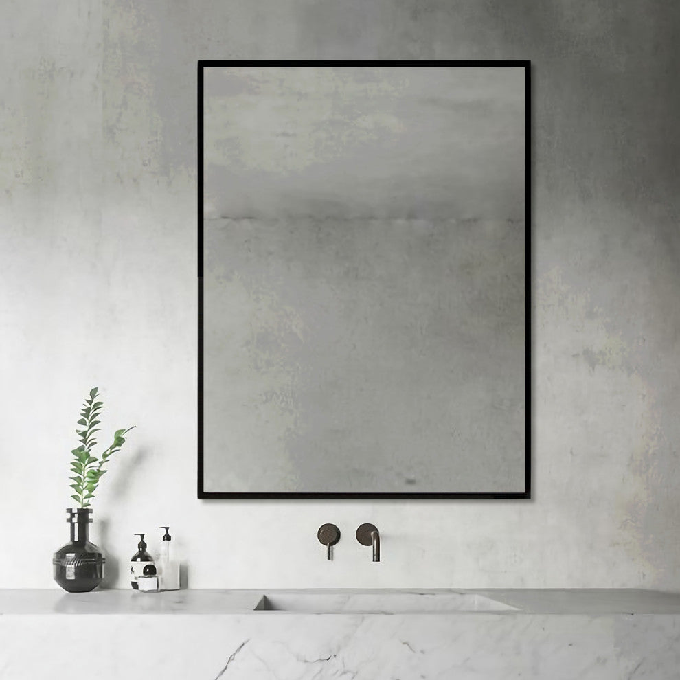 Venta 24 in. x 32 in. Modern Black Framed Wall Mirror with Dual Mounting Bracket