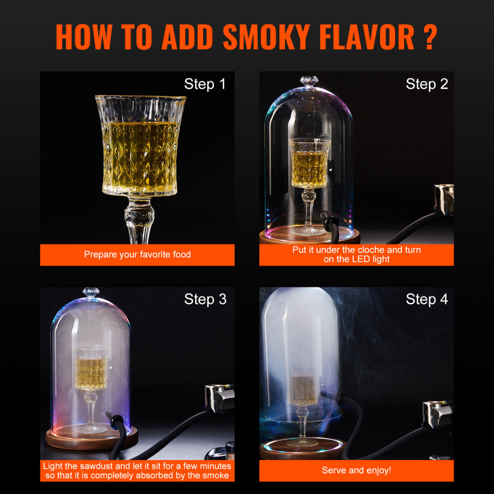 VEVOR Smoking Gun Accessory Glass Cloche Dome Cover for Smoke Infuser Wood Base