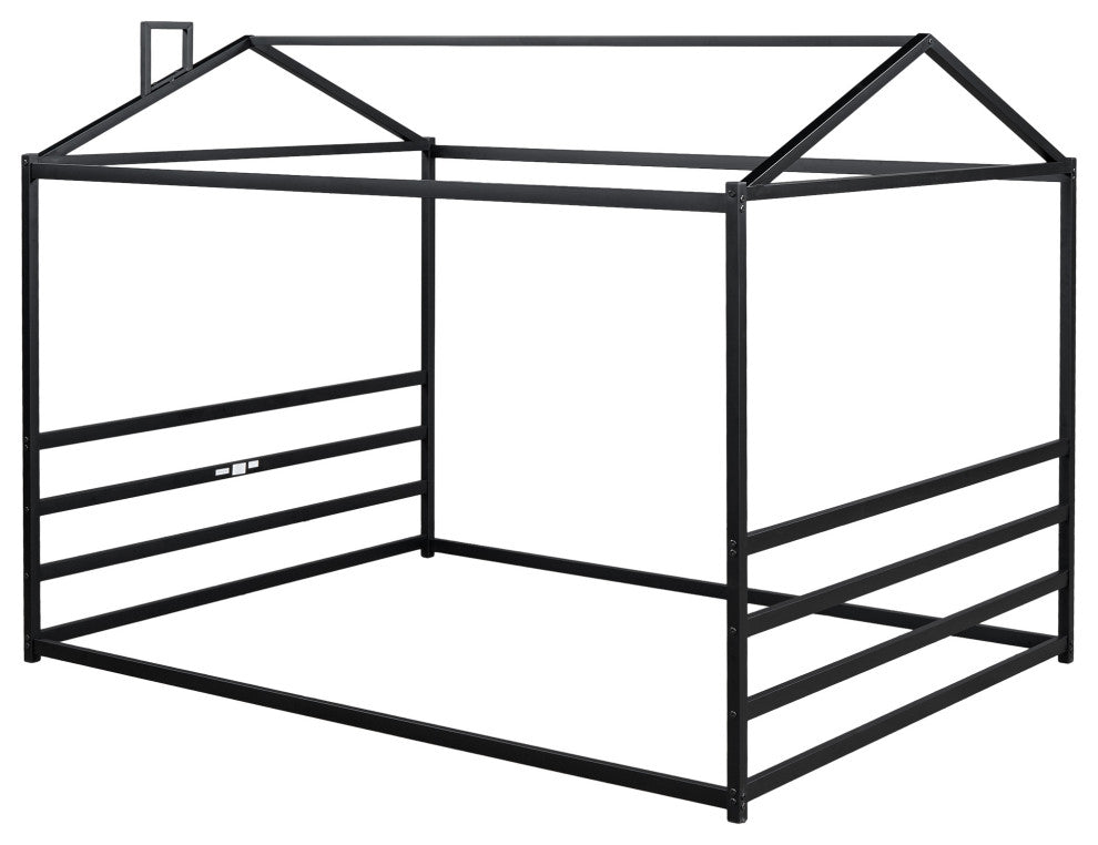 Gewnee Metal House Shape Platform Bed, Black, Queen