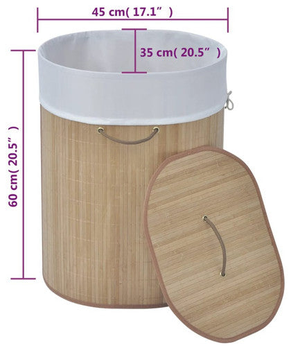 vidaXL Laundry Basket Laundry Hamper with Lid Dirty Clothes Basket Oval Natural